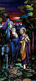 Flight Into Egypt decorative stained glass window film design