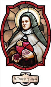 decorative stained glass window film religious medallion design saint Rose of Lima